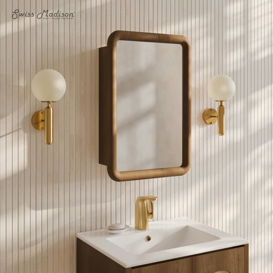 Plaisir 18 x 27 Recessed/Wall Mount Medicine Cabinet with Mirror in Brown Oak